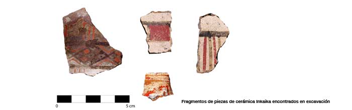 Fragmentos de piezas de cerámica Inkaika encontrados en excavación